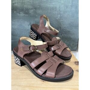 Alegria Sandals Womens Size 9 Brown Leather Strappy Block‎ Heel Buckle TAS-602